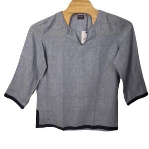 UNTUCKit Bella Donna Linen Chambray Tunic Top Women Size 16 Blue 3/4 Sleeve NEW